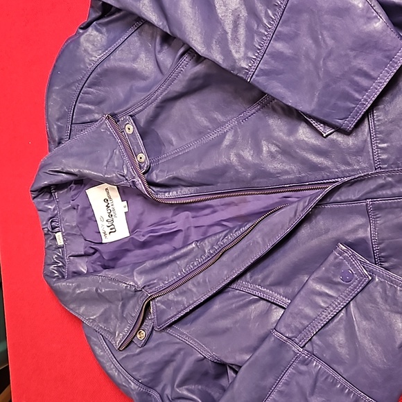Purple leather bomber biker moto jacket pockets lined Wilson's Leather - Picture 7 of 16